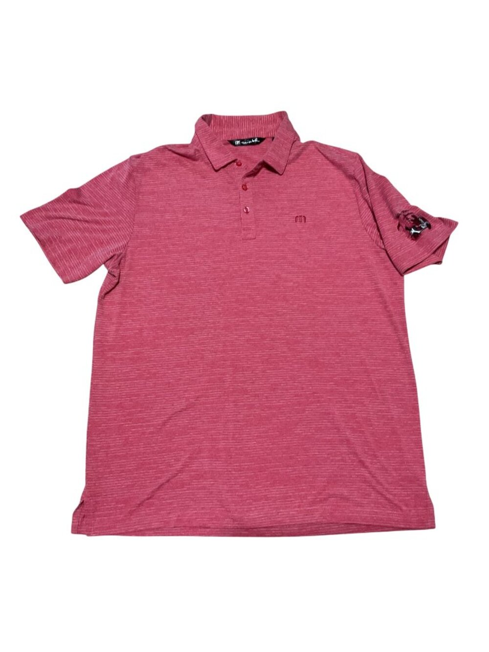Travis Mathew Golf Polo Shirt Sz L Red Striped With Embroidered Sleeve Mens